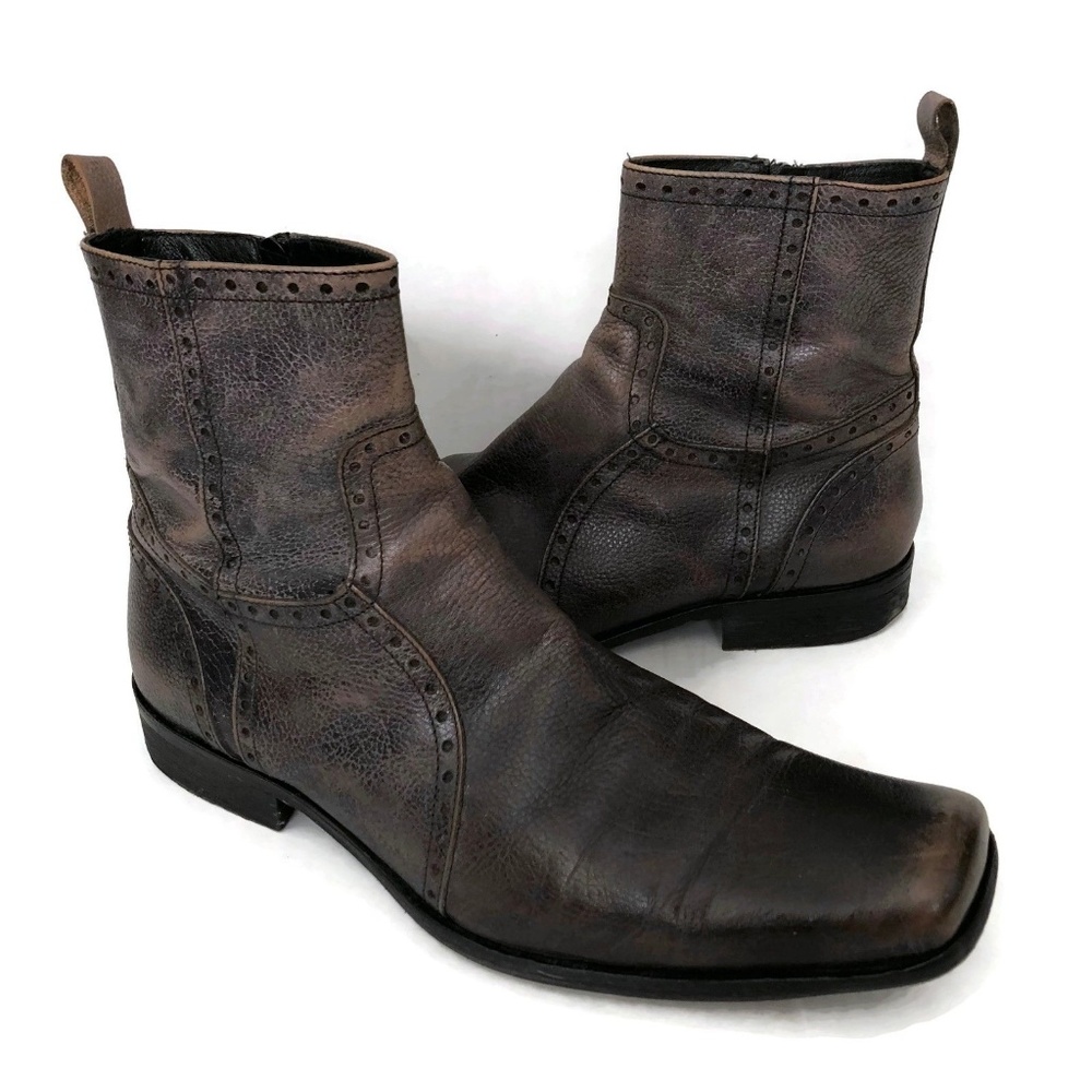 Vero Cuoio Blokes Ankle Boots Distressed Leather - Picture 1 of 8